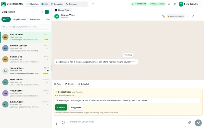 Slimbot-inbox: de assistent zet een concept-antwoord klaar (voorbeeldgesprek)